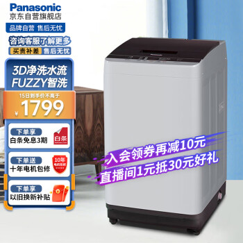 松下（Panasonic）波轮洗衣机全自动10公斤 节能省水智能洗 线屑收集 柔顺剂投放口 大容量桶洗净 XQB100-TSWTS