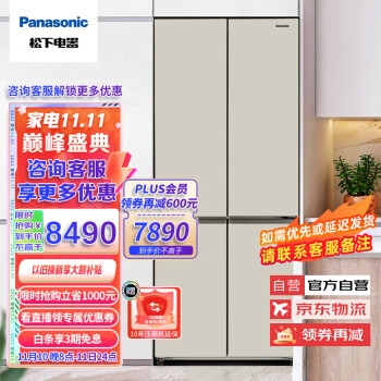 松下（Panasonic）510升十字门冰箱 APP智控 银离子kang菌 节能导航 风冷无霜家用NR-D521CP-T