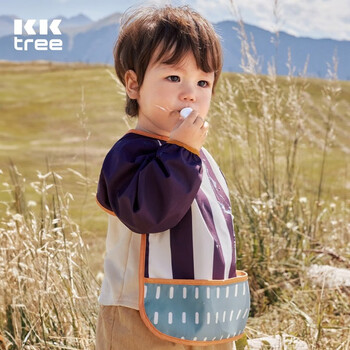 kocotree kk树 宝宝吃饭围兜婴儿辅食罩衣防水饭兜幼儿园反穿衣一体式防脏污 芙格蓝 S 身高65-80cm，大约0-1岁母婴玩具类商品-全利兔-实时优惠快报