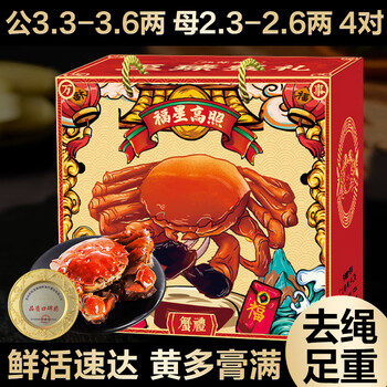 渔家师傅 大闸蟹 公3.3-3.6两 母2.3-2.6两 4对8只 去绳足重食品类商品-全利兔-实时优惠快报