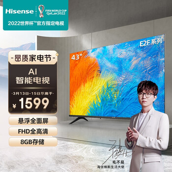海信电视 43E2F 43英寸 全高清智能投屏 支持WIFI Unibody悬浮全面屏 家用网络液晶平板教育电视机 以旧换新
