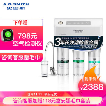 史密斯(A.O.Smith) 家用净水器 专利MAX3.0反渗透滤滤芯 标配专利智能龙头 有桶 净水机 R50VTC1 家电