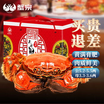 蟹宗 大闸蟹鲜活螃蟹现货 公5.2-5.5两 母3.3-3.6两 4对8只 生鲜中秋礼盒湖蟹食品类商品-全利兔-实时优惠快报