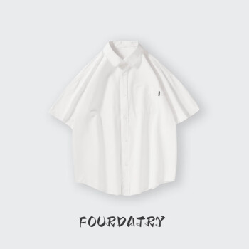 FOURDATRY日系叠穿纯色短袖衬衫男士潮流气质夏季新款白色工装衬衣 白色 XL