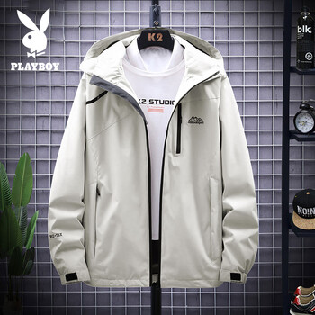 PLAYBOY 花花公子 冲锋衣男秋冬单层防风防水耐磨登山服情侣外套时尚潮流百搭夹克服饰鞋包类商品-全利兔-实时优惠快报