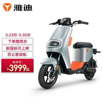 雅迪 yadea电动车DE2臻行版新国标电动车48V24A新能安锂电成人电动自行车 磬石灰/跃动橙