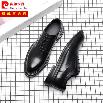 商务正装休闲皮鞋男商务休闲真皮鞋子黑色40> 皮尔卡丹【旗舰官方店