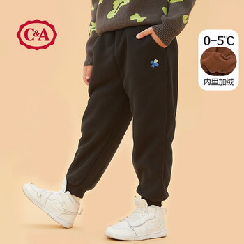 C&A 西雅衣家 C＆A严选冬季新款摇粒绒儿童裤子加绒加厚秋冬长裤女小童休闲裤子 黑色 90母婴玩具类商品-全利兔-实时优惠快报