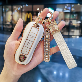 适用保时捷帕拉梅拉钥匙套汽车钥匙壳911包扣taycan卡宴macan女a款奶