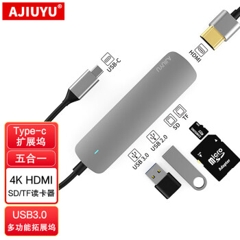AJIUYU USB-CչƻʼǱType-cתMacBookProHDMIͶӰ 5һUSB-չHDMI+TF/SD USB-CType-c׵34ӿڱʼǵ