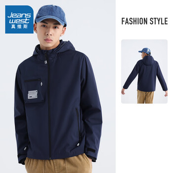 JEANSWEST 真维斯 男装浅卡其色开衫外套 春秋款 潮流青年连帽印花外套JW 深黑蓝2591 M服饰鞋包类商品-全利兔-实时优惠快报