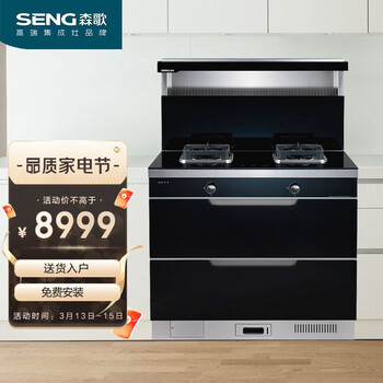 森歌 SENG JJZT-KA1集成灶 一体式环保灶 侧吸式抽油烟机灶具保洁柜套装 钢化玻璃台面 天然气