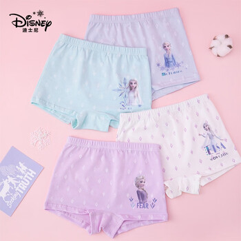 Disney 迪士尼 儿童内裤 女童平角内裤A类棉中大童 女孩四角内裤 （混色4条装）母婴玩具类商品-全利兔-实时优惠快报