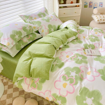 AIDLI 全棉床上四件套纯棉被套被套家用床品套件高支高密印花床上用品 山茶玫瑰 200*230cm四件套(1.5米/1.8m床）