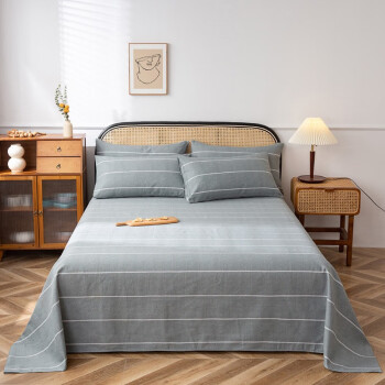 多兰诗（Duolanshi） 全棉老粗布 床单单件条纹格子可机洗被单四季老式全棉床单 初见 120*230cm适用0.9米床