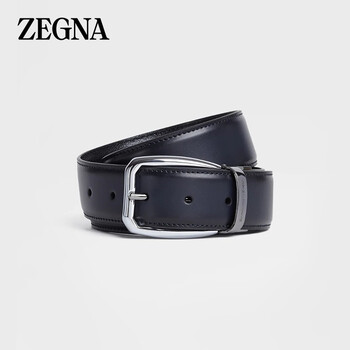 杰尼亚zegna22春夏男士蓝色拼黑色手工抛光皮革配微粒面皮革双面腰带