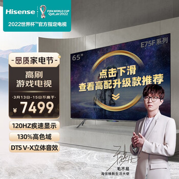 海信（Hisense）65E75F 65英寸超音画智慧屏130%高色域120Hz高刷新4K超薄全面屏液晶游戏电视3+64G