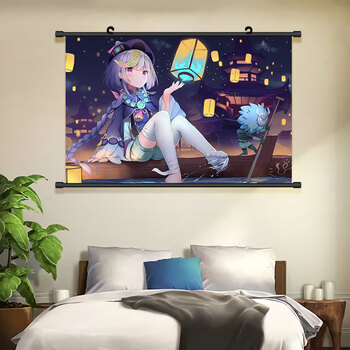 原神周边原神海报挂画派蒙可莉温蒂芭芭拉超大卧室宿舍壁纸背景墙贴