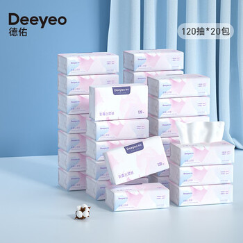 Deeyeo 德佑 婴儿云柔巾乳霜纸3层柔纸巾擦鼻子专用宝宝口鼻保湿面巾抽纸 120抽*20包日用百货类商品-全利兔-实时优惠快报