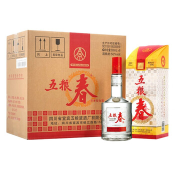 WULIANGYE 五粮液 股份 浓香型白酒纯粮食酒 送礼 婚宴收藏 50度 五粮春 500ml*6瓶 整箱食品类商品-全利兔-实时优惠快报