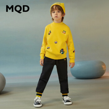 MQD童装男童毛衣冬装新款半高领套头衫儿童满版长袖保暖针织衫 中黄 150cm