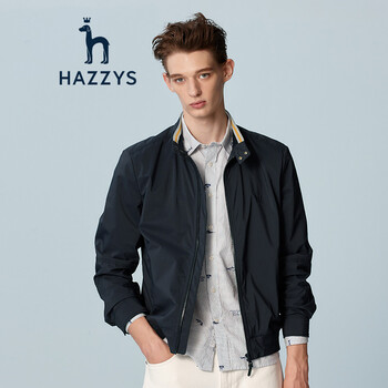 哈吉斯hazzys2022春季男士外套休闲哈灵顿夹克男asvzu02au03藏青色nv1