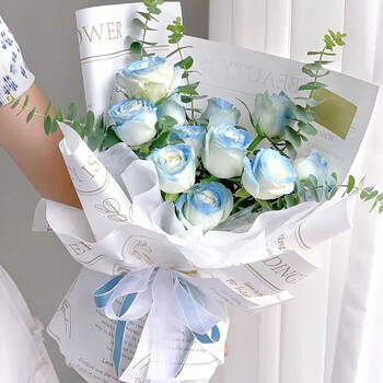 huayiwan 花艺湾 文艺 11朵碎冰蓝玫瑰全利兔-实时优惠快报