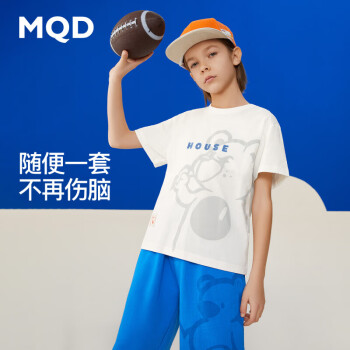 MQD男童套装春夏新款卡通短袖五分针织运动短裤儿童休闲两件套 本白 140cm