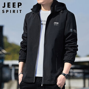 Jeep 吉普 外套男士夹克男装秋季韩版宽松连帽纯色百搭上衣服 黑色 XL服饰鞋包类商品-全利兔-实时优惠快报