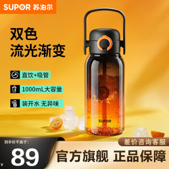 苏泊尔（SUPOR）水杯大容量塑料杯便携运动水壶Tritan高颜值吸管杯一盖双饮杯子 柿柿如意