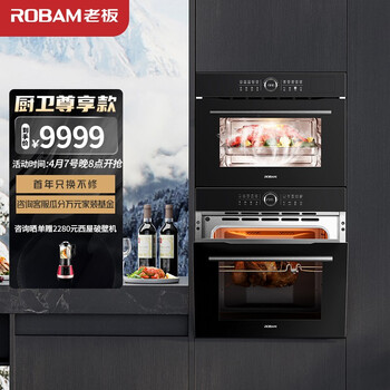 老板 (Robam) SQ282A+RQ082A高端专业烘焙嵌入式蒸烤箱蒸箱烤箱 大容量嵌入式48L+65L至尊蒸烤套系