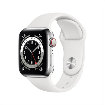 Apple Watch Series 6智能手表 GPS+蜂窝款 40毫米不锈钢表壳 白色运动型表带M06T3CH/A
