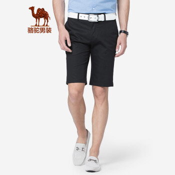 骆驼（CAMEL）男装 夏季男士纯色休闲短裤青年潮流直筒五分裤男 黑色 32