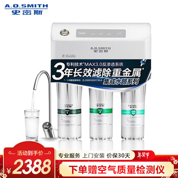 史密斯(A.O.Smith) 家用净水器 专利MAX3.0反渗透滤滤芯 标配专利智能龙头 有桶 净水机 R50VTC1 家电
