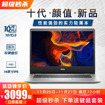 戴尔(DELL)灵越5493/5593 燃5000 手提轻薄超极本商务办公网课学生游戏笔记本电脑 V3401|银|十代i3-1005G1|UHD集显 16G内存 256GPCIE固态+1T机械 定制版