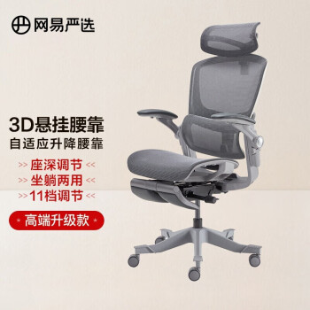 网易严选 探索家系列 3D悬挂腰靠高端人体工学电脑椅办公椅老板椅电竞椅靠背家用可躺旋转椅子 灰色