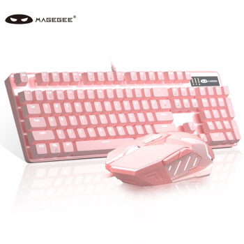 MageGee 机械风暴套装 真机械键盘鼠标套装 女生键鼠套装 背光游戏台式电脑笔记本键鼠套装 粉色白光 青轴