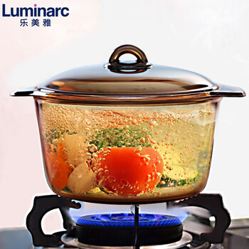 乐美雅 Luminarc 汤锅琥珀锅透明玻璃锅3L 法国进口炒菜锅蒸锅晶彩锅具带进口盖煤气灶可用