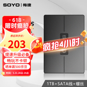 梅捷（SOYO） 1TB SSD固态硬盘 SATA3.0接口 高速 低耗能 1TB固态+SATA线+螺丝