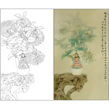王震工笔画白描底稿博古小品原作大小3560厘米花鸟线稿带a3步骤图及用
