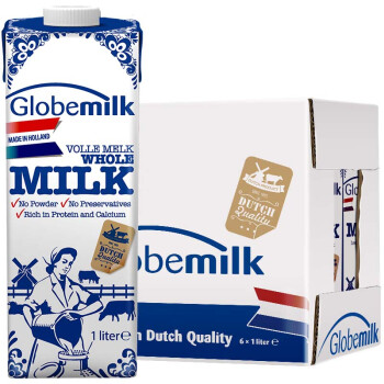 荷高（Globemilk）荷兰原装进口全脂纯牛奶1L*6盒 整箱装 高钙3.7优质乳蛋白