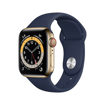 Apple Watch Series 6智能手表 GPS+蜂窝款  44毫米金色不锈钢表壳 深海军蓝色运动型表带MJXN3CH/A