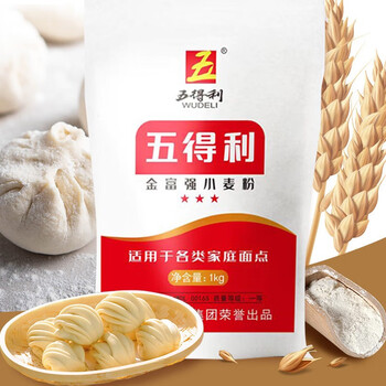 五得利 面粉 家庭多用途麦芯粉 中高筋做包子馒头手擀面专用面粉 金富强小麦粉1kg食品类商品-全利兔-实时优惠快报