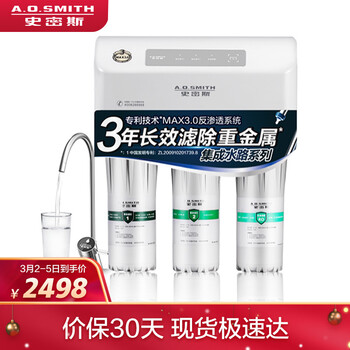 史密斯(A.O.Smith) 家用净水器 专利MAX3.0反渗透滤滤芯 标配专利智能龙头 有桶 净水机 R50VTC1 家电