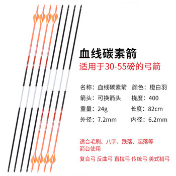 弓箭箭支血线纯碳箭350/400挠度复合反曲弓竞技比赛传统美猎射箭通用