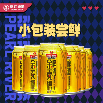 珠江啤酒（PEARL RIVER）10度 珠江金麦穗啤酒 330ml*6听 连包装