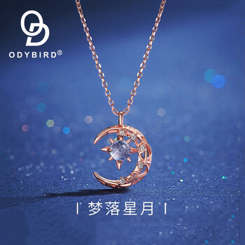 欧迪鸟星星月亮项链女银锁骨链轻奢八芒星吊坠气质情人节生日礼物星月