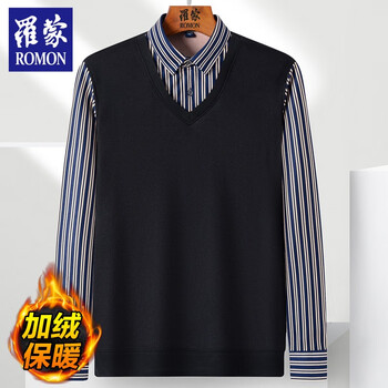 ROMON 罗蒙 男士秋冬季长袖弹力免烫衬衣假两件服饰鞋包类商品-全利兔-实时优惠快报