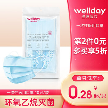 维德医疗（WELLDAY）一次性医用口罩挂耳式三层无菌级防细菌飞沫轻薄透气医护人员防护隔离口罩 灭菌级口罩1袋10只