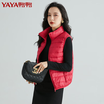 YAYA 鸭鸭羽绒服 鸭鸭（YAYA）羽绒马甲女短款轻薄2023年新款韩版时尚简约百搭外套 大红色 L服饰鞋包类商品-全利兔-实时优惠快报